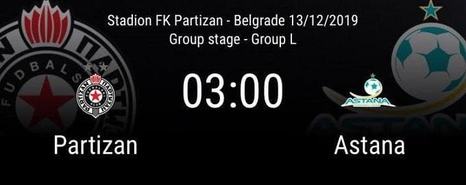 Soi kèo Partizan vs Astana, 13/12/2019 – UEFA Europa League